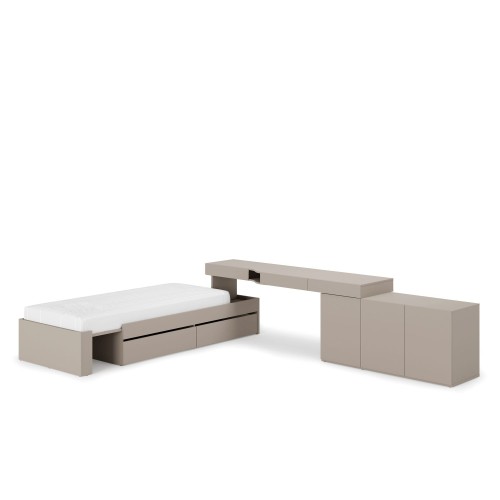 Łóżko z biurkiem i szafkami WOOW – zestaw mebli młodzieżowych do małego pokoju