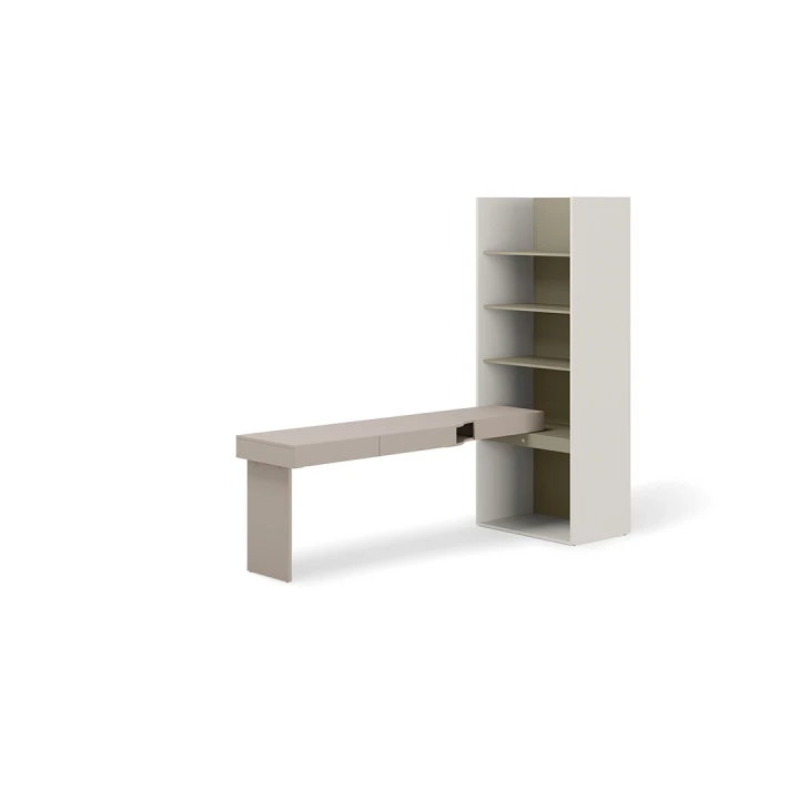 Biurko z regałem WOOW eukaliptus – nowoczesne meble do pokoju młodzieżowego, wersja lewa