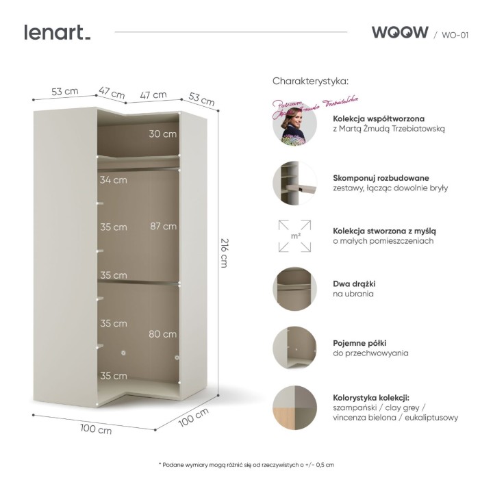 Szafa narożna WOOW, wymiary