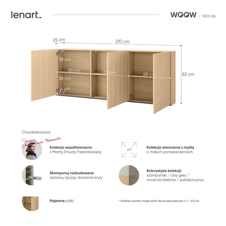Szafka wisząca potrójna WOOW jasny dąb, wymiary
