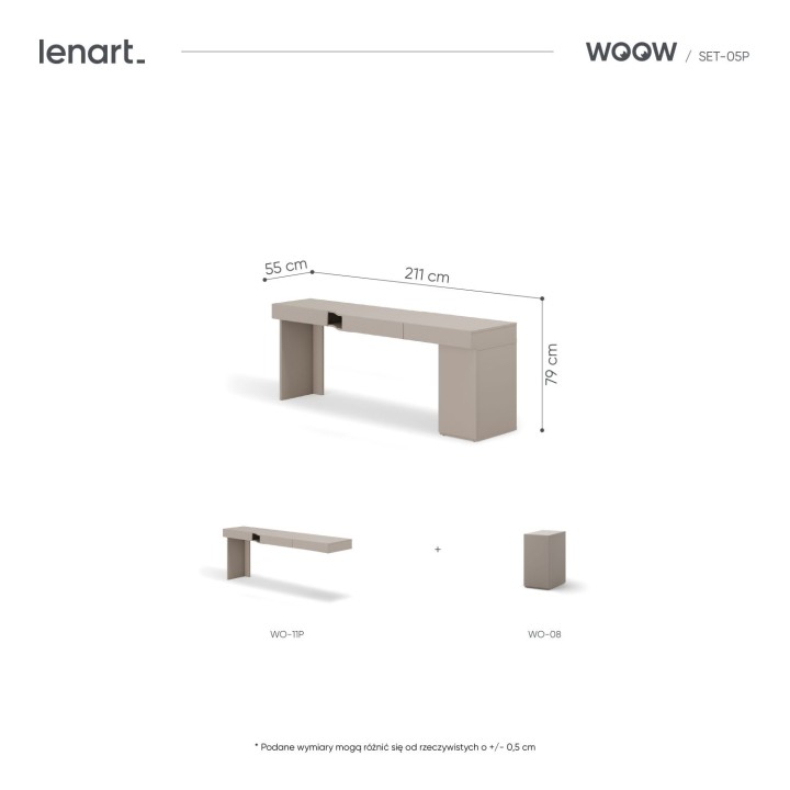 Biurko z szafką WOOW prawe - wymiary