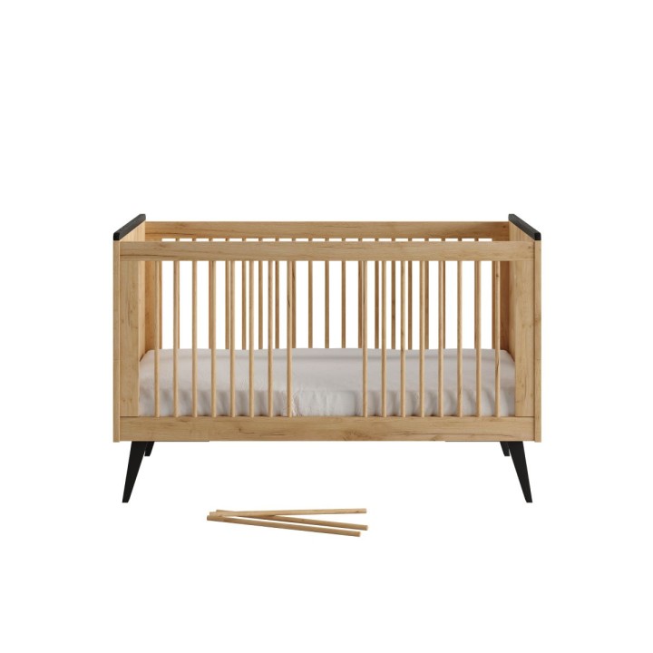 Łóżeczko dla dziecka z funkcją tapczanika i wyjmowanymi szczebelkami Retro 140x70