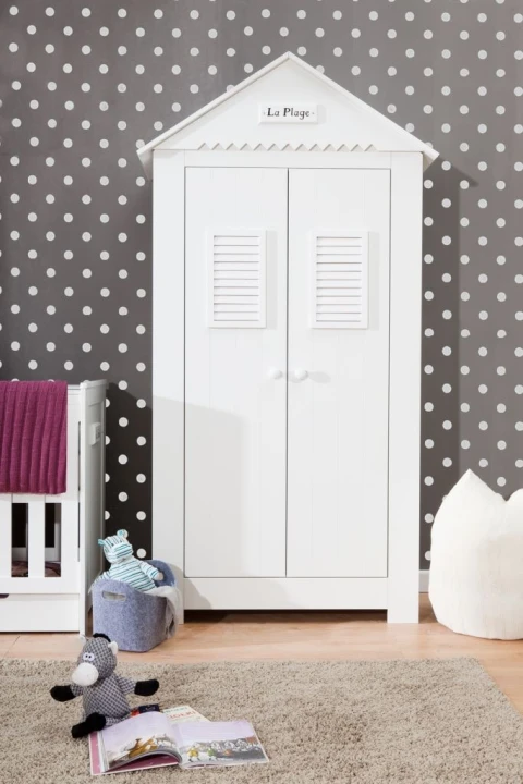 Wysoka szafa dwudrzwiowa Marsylia biała w kształcie domku