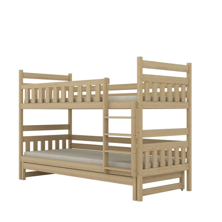 łóżko piętrowe z dodatkowym spaniem Lumo z drewna sosnowego