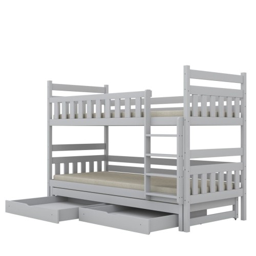 drewniane łóżko piętrowe 3-osobowe Lumo w kolorze białym