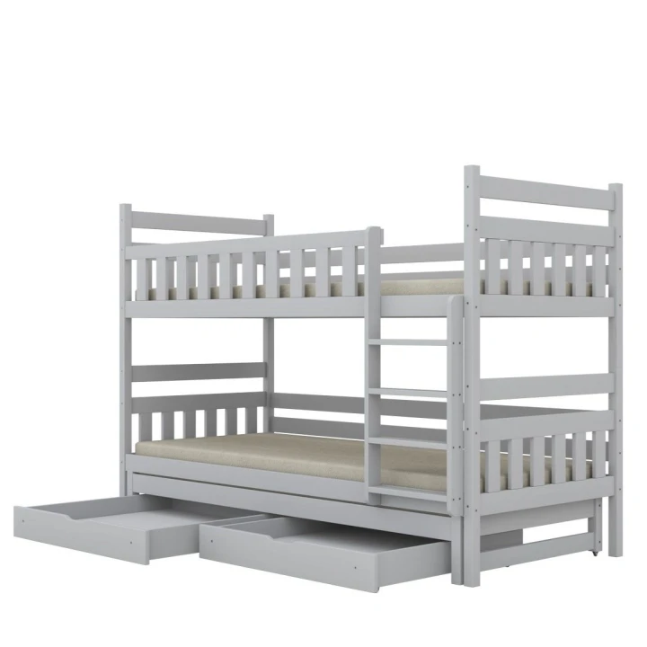 drewniane łóżko piętrowe 3-osobowe Lumo w kolorze białym