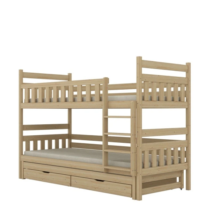 łóżko piętrowe trzyosobowe Lumo z szufladami