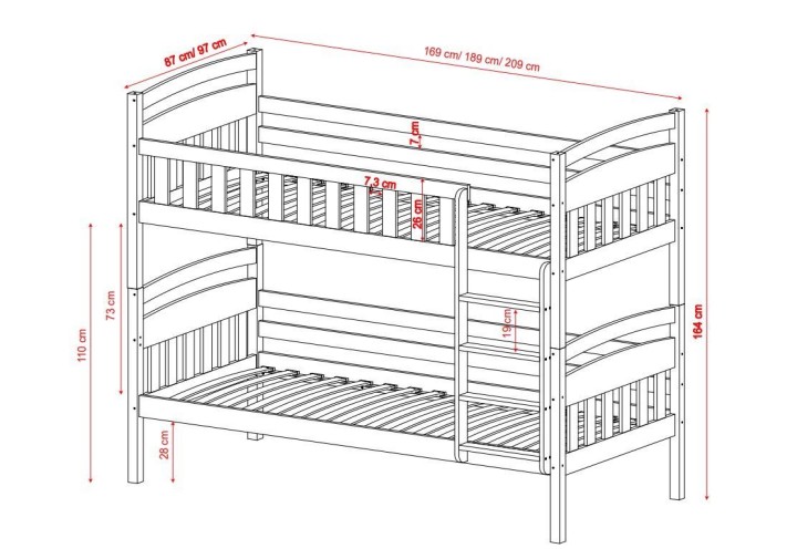 Łóżko piętrowe Milo - wymiary