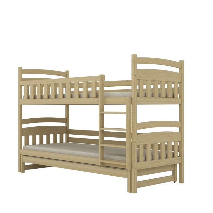 drewniane łóżko piętrowe milo z wysuwanym trzecim łóżkiem