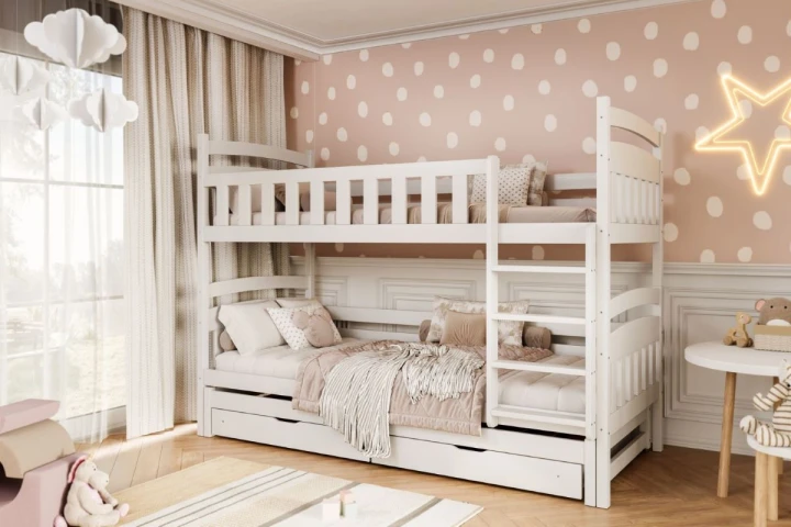 łóżko piętrowe 3-osobowe z szufladami Milo w pokoju dzieci