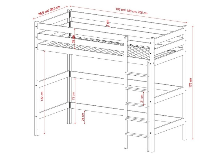 łóżko na antresoli Nubo-w wymiary
