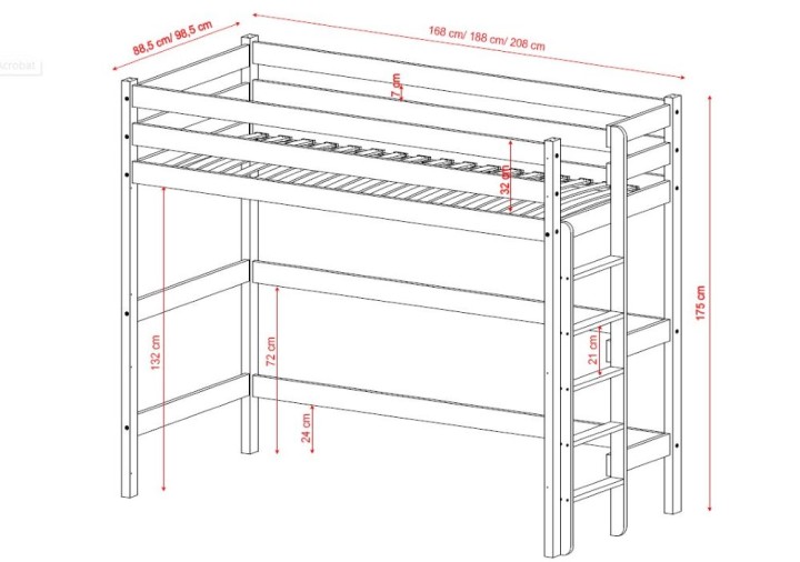 łóżko na antresoli Nubo - wymiary