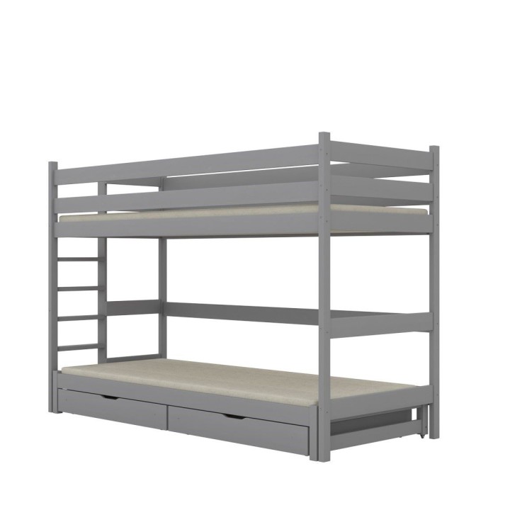 łóżko na antresoli z dodatkowym spaniem i szufladami Nubo w kolorze szarym