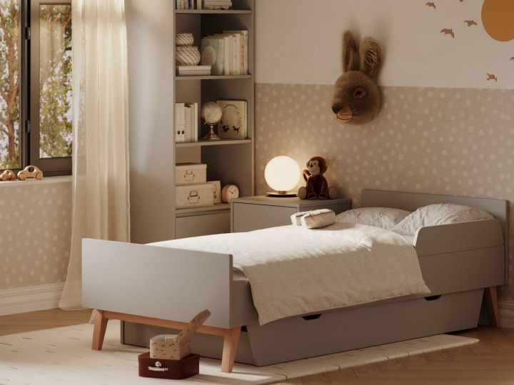 łóżko w stylu skandynawskim Swing szary 200x90 w pokoju nastolatka