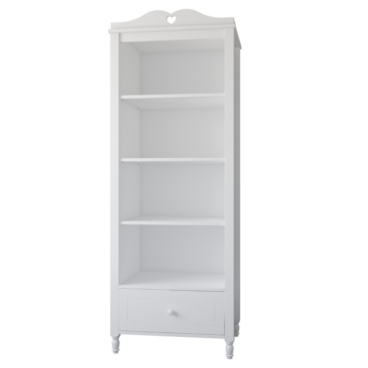 Biały regał Bella z półkami i szufladą
