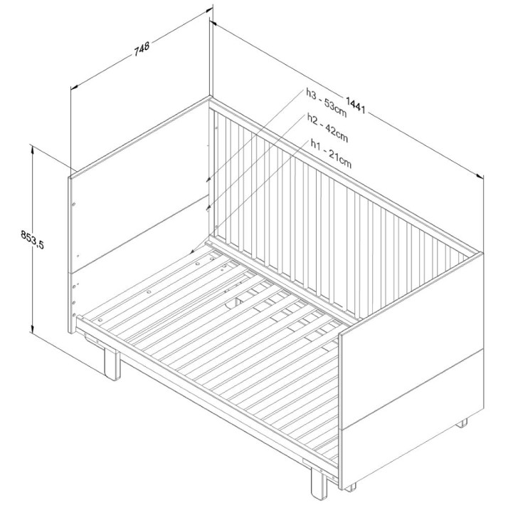 Łóżeczko 70x140 Basic białe - wymiary