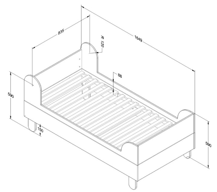 Łóżko Basic 80x160 - wymiary