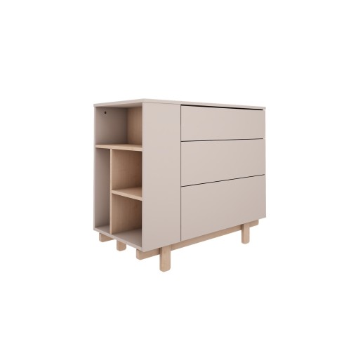 Komoda Basic kaszmir z bocznym regałem po lewej stronie