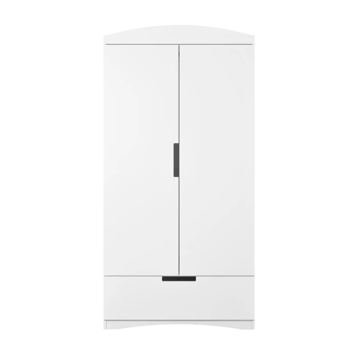 Szafa młodzieżowa Classic biała z półkami i drążkiem - widok z przodu