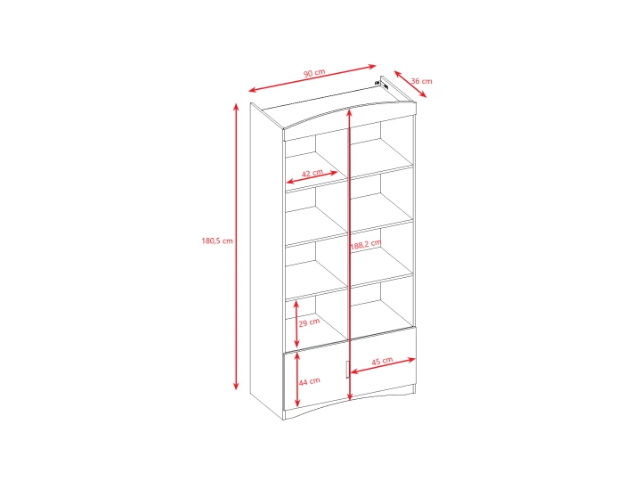 Regał szeroki Classic biały z półkami i szafką - wymiary