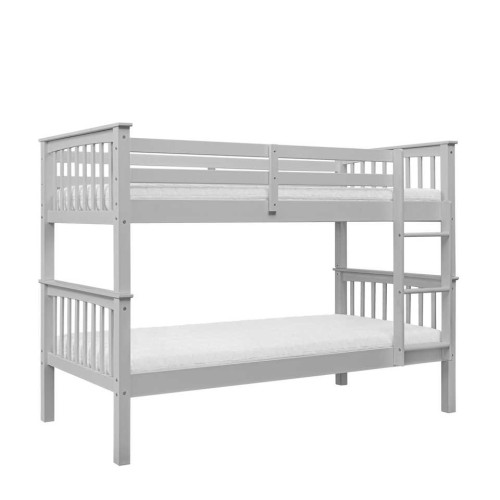 Skandynawskie łóżko piętrowe Collet ze szczebelkami, drewno sosnowe