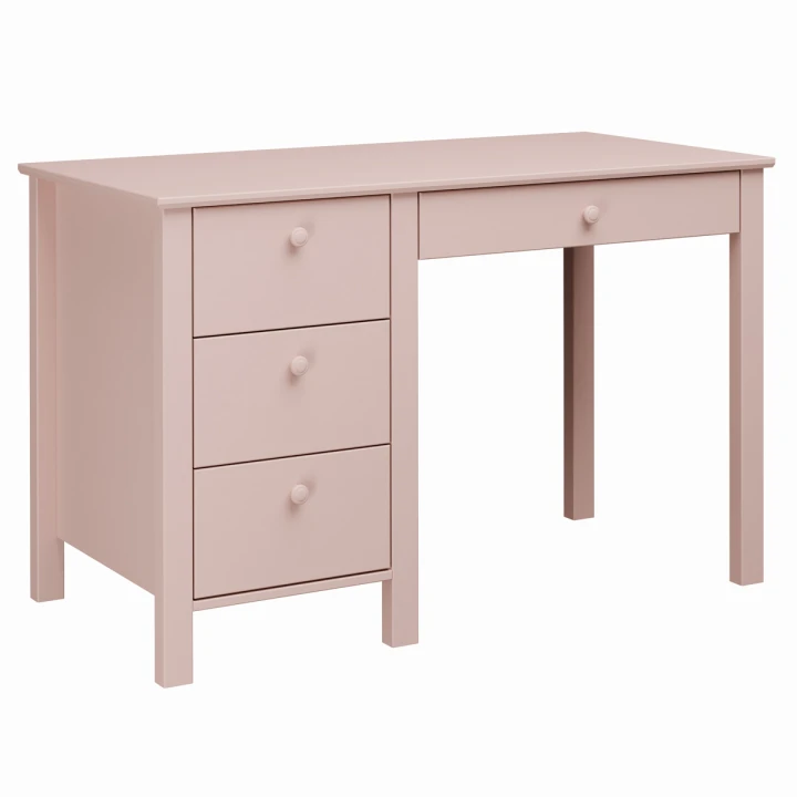 Biurko 4 szuflady Collet do pokoju dziewczynki, pastelowy róż
