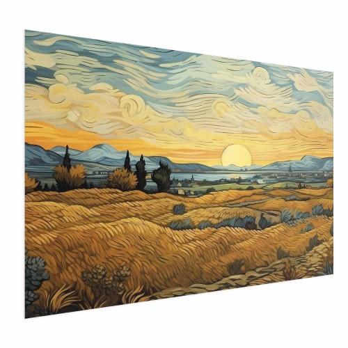 Plakat - Impresjonistyczne łany - namalowany złoty krajobraz z łanami zboża