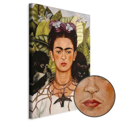 Obraz - Frida Kahlo – Autoportret z naszyjnikiem z cierni i kolibrem