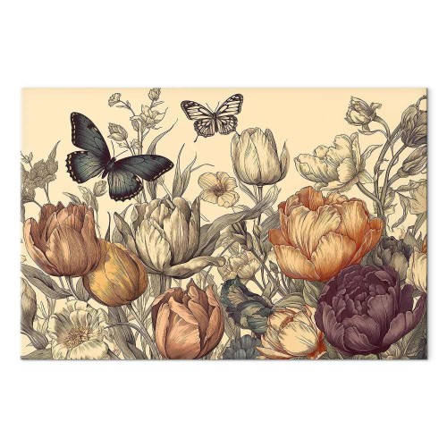 Obraz - Kolorowe tulipany na kremowym tle