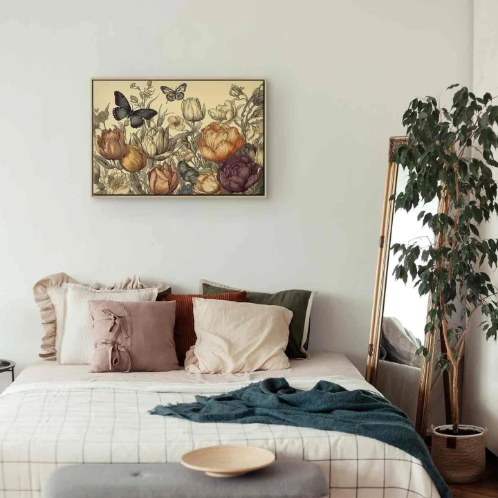 Obraz - Kolorowe tulipany na kremowym tle