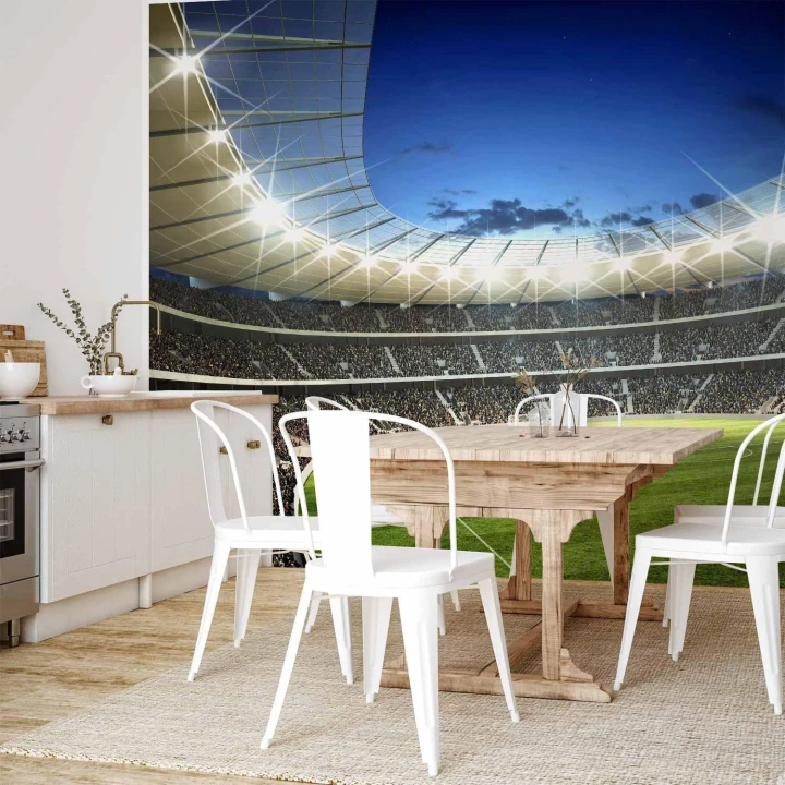 Fototapeta - Boisko piłarskie - oświetlony stadion z przepełnionymi trybunami