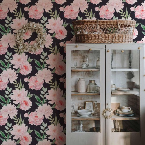 Tapeta - Piwonie na grafitowym tle