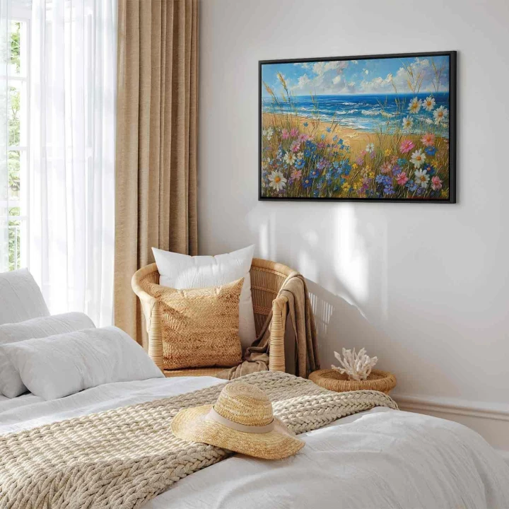 Obraz - Morski krajobraz - polne kwiaty i widok na wzburzone morze