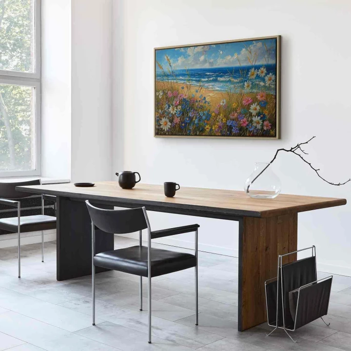 Obraz - Morski krajobraz - polne kwiaty i widok na wzburzone morze