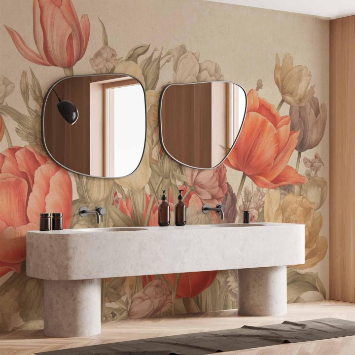 Fototapeta - Bukiet kwiatów na kremowym tle