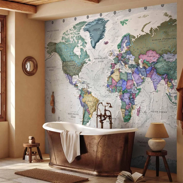 Fototapeta - Nauka geografii - mapa świata z podpisanymi państwami po angielsku