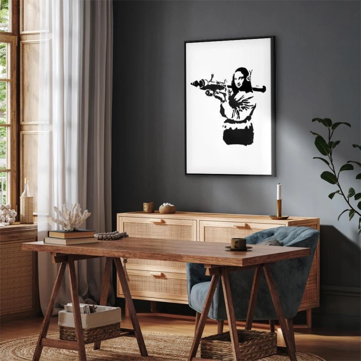 Obraz - Banksy Mona Lisa with Rocket Launcher (1-częściowy) pionowy