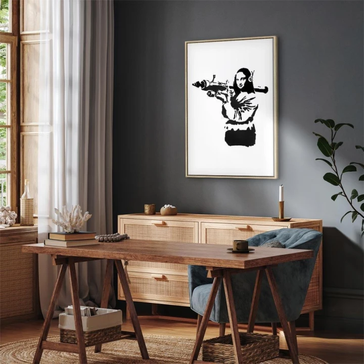 Obraz - Banksy Mona Lisa with Rocket Launcher (1-częściowy) pionowy