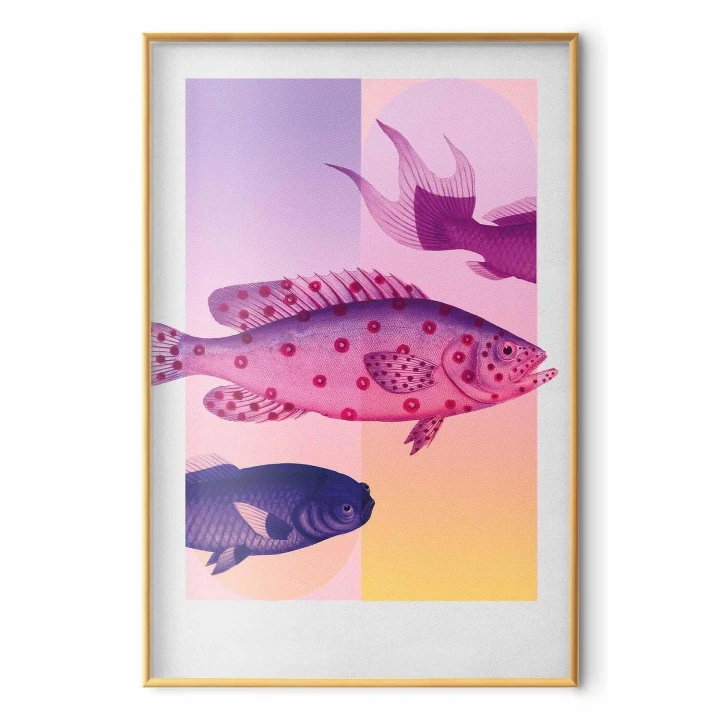 Plakat - Fantazyjne Ryby - artystyczna ilustracja ryb na kolorowym tle