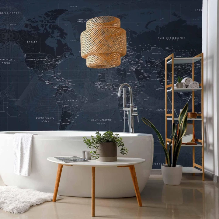 Fototapeta - Mapa świata w kolorze niebieskim - kontynenty z napisami po angielsku