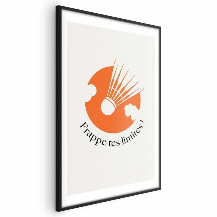 Plakat - Lotka do badmintona na tle pomarańczowego słońca