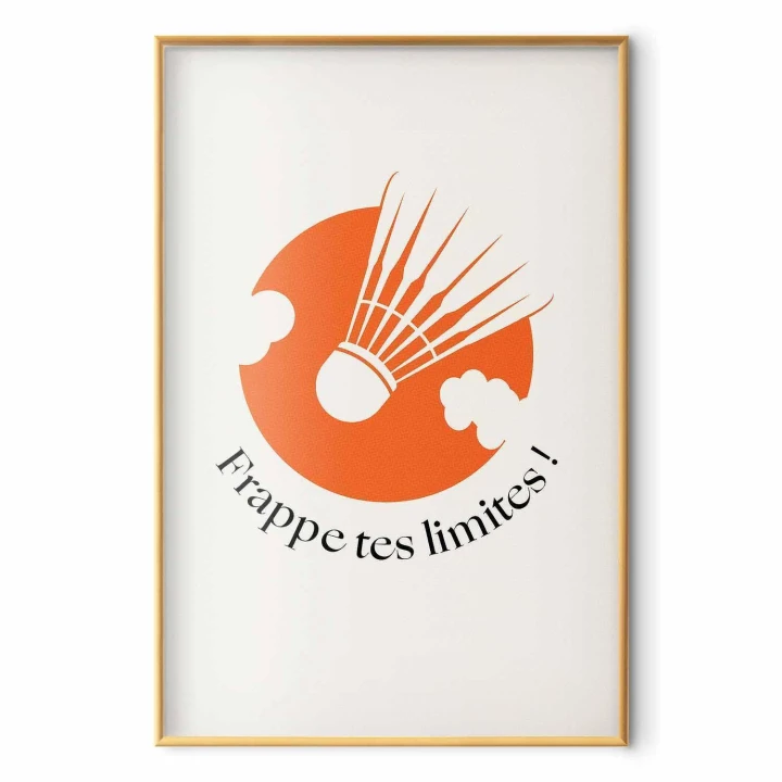 Plakat - Lotka do badmintona na tle pomarańczowego słońca