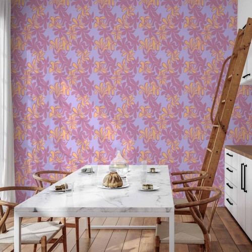 Tapeta - Egzotyczne - dwukolorowe kwiaty - Kwiaty w barwach fioletu i pomarańczowego na niebieskim tle