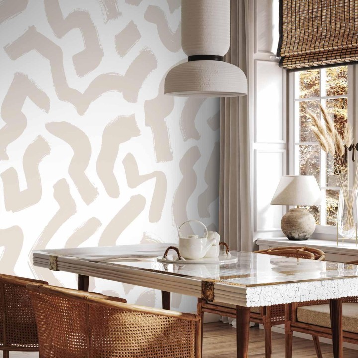 Fototapeta - Abstrakcyjna kompozycja - beżowe desenie w kształty na białym tle