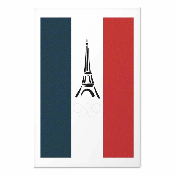Plakat - Graficzna wieża Eiffla na tle flagi Francji