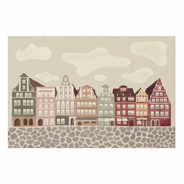 Plakat - Kolorowe Fasady - zabytkowe wrocławskie kamienice na tle nieba i brukowanej uliczki