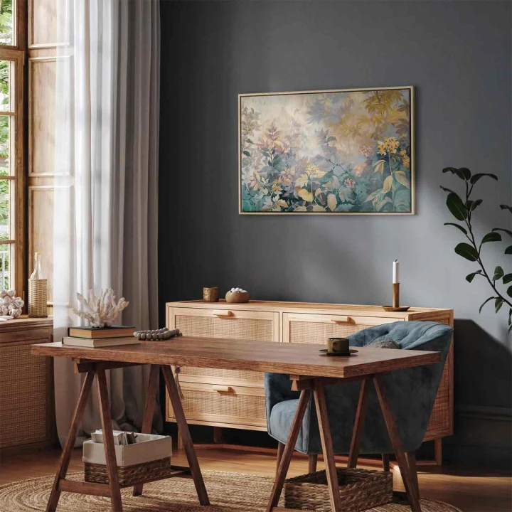 Obraz - Gobelinowy wzór z łąką i kwiatami kilim z wiosennym motywem