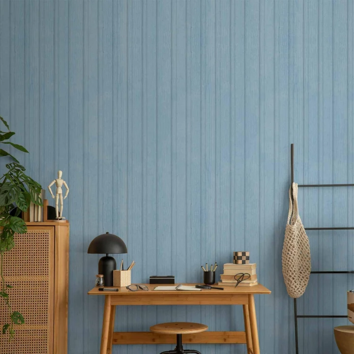 Tapeta - Błękitne Panele - drewniane deski w pastelowym odcieniu niebieskiego