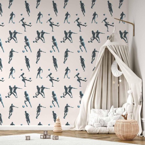Tapeta - Futbolowe Postacie - Akcja i ruch w sylwetkach na jasnym tle