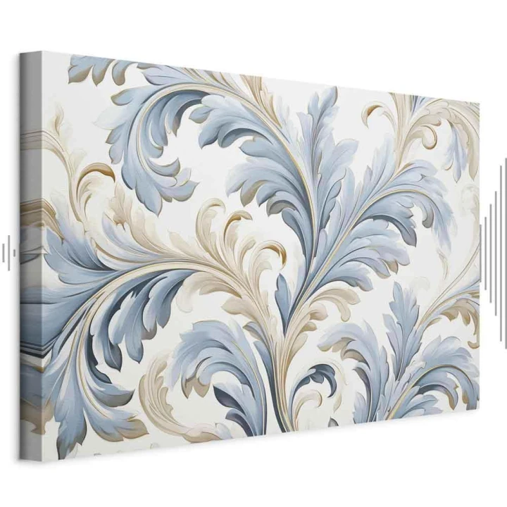 Obraz - Barokowe ornamenty w jasnej kremowo-niebieskiej kolorystyce